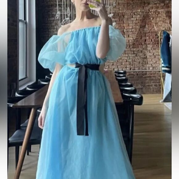 NWT Cynthia Rowley Clara Midi Blue Dress Organza Size S - Picture 9 of 15